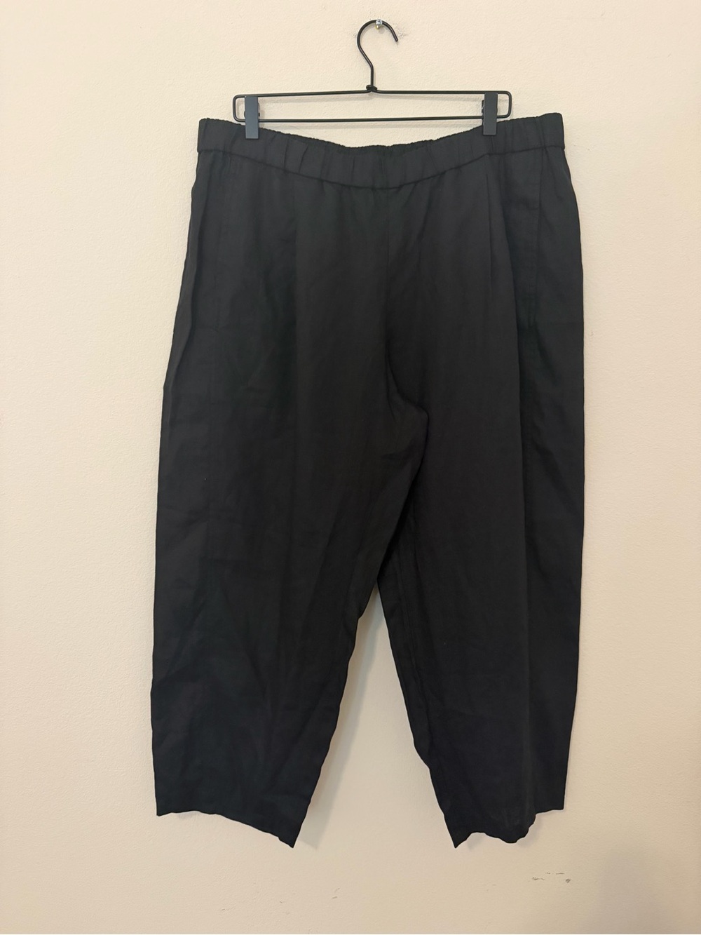NWT Eileen Fisher Black Cropped Lantern Pant XL Organic Linen Barrel Minimalist